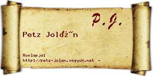Petz Jolán névjegykártya